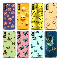 smile face and butterfly clear phone case for samsung s9 s10 4g s10e plus s20 s21 plus ultra fe 5g m51 m31 s m21 soft silicon