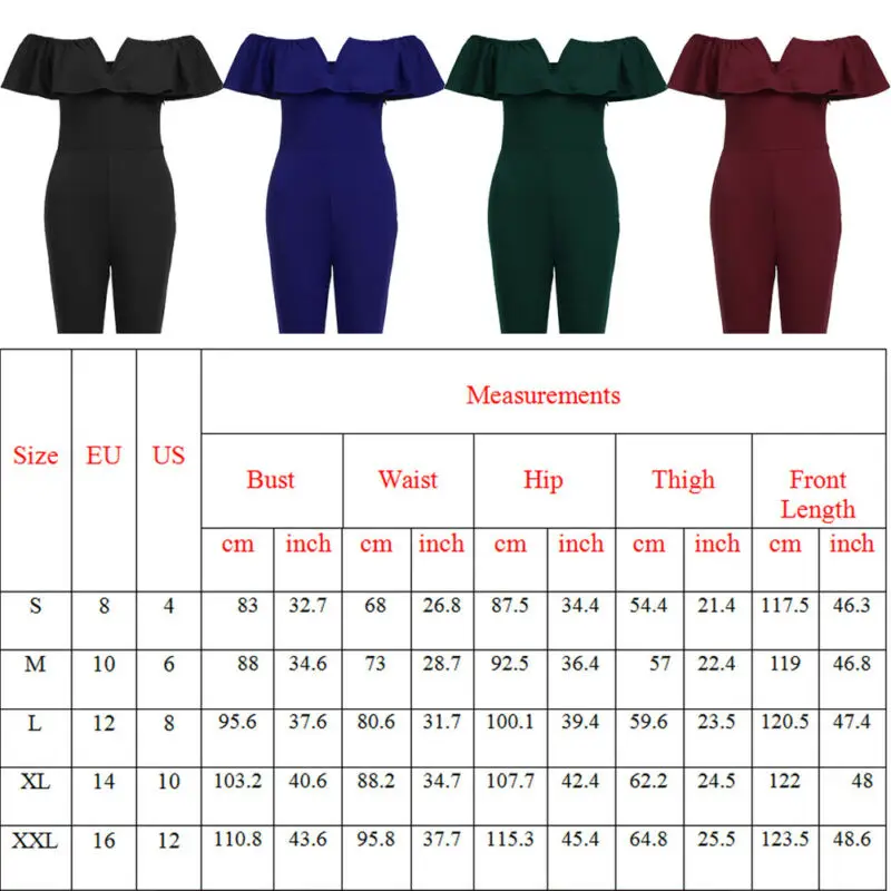 

Brand New Women`s Off Shoulder Ruffle Short Sleeve Jumpsuit Romper Playsuits Casual Solid Clubwear Jumpsuit Femme OL Wear