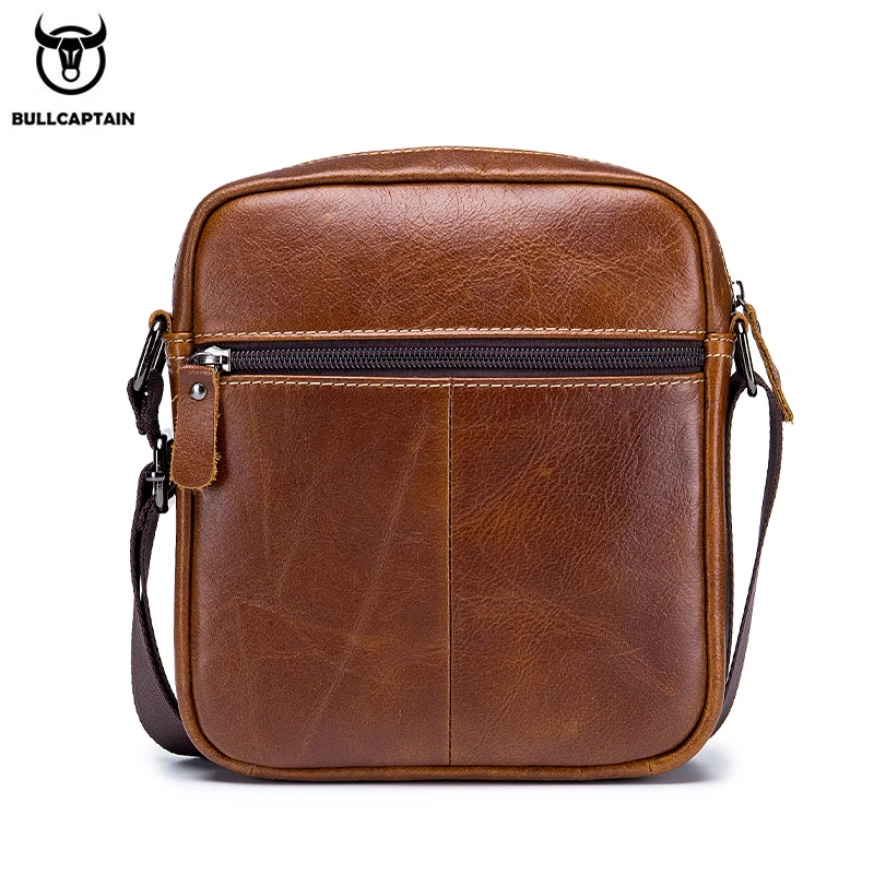 BULLCAPTAIN Men's Shoulder Messenger Bag Leather Casual Classic Multifunctional Short Cover Medium And Small Bag