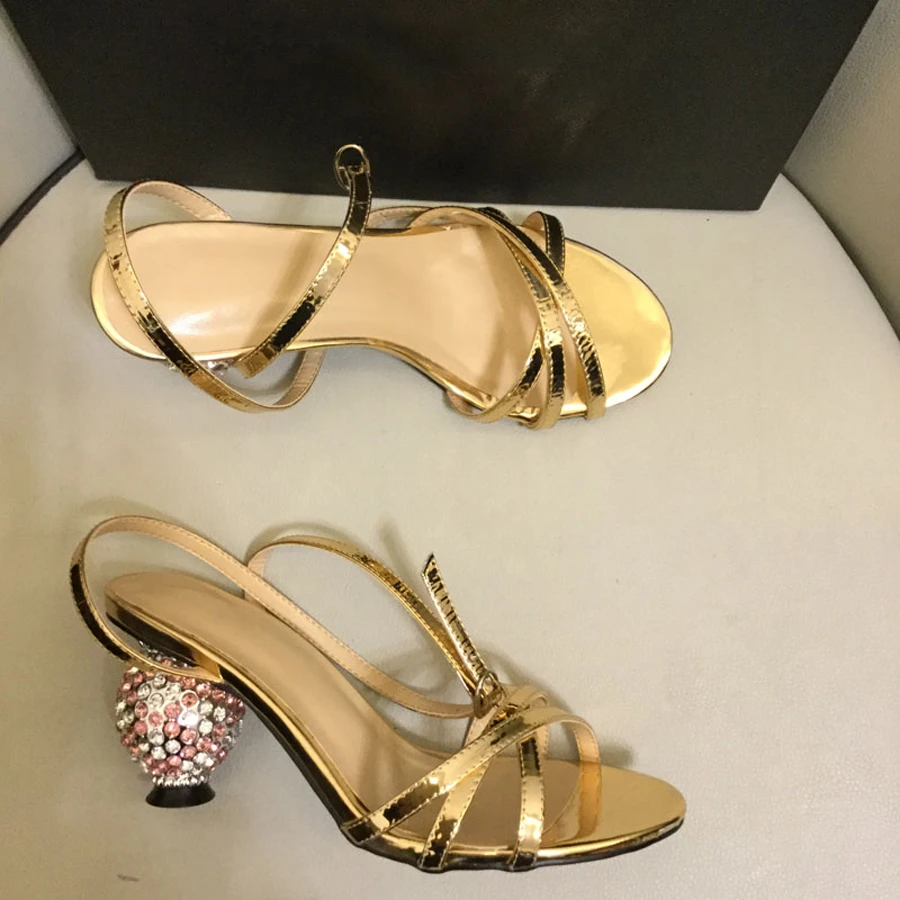 Prova Perfetto стразы шпильки необычный каблук гладиаторы летние лодочки с