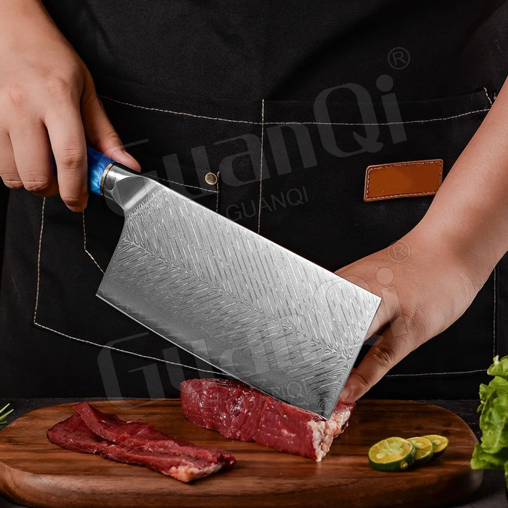 Нож шеф-повара из дамасской стали Профессиональный кухонный резец с лазерным