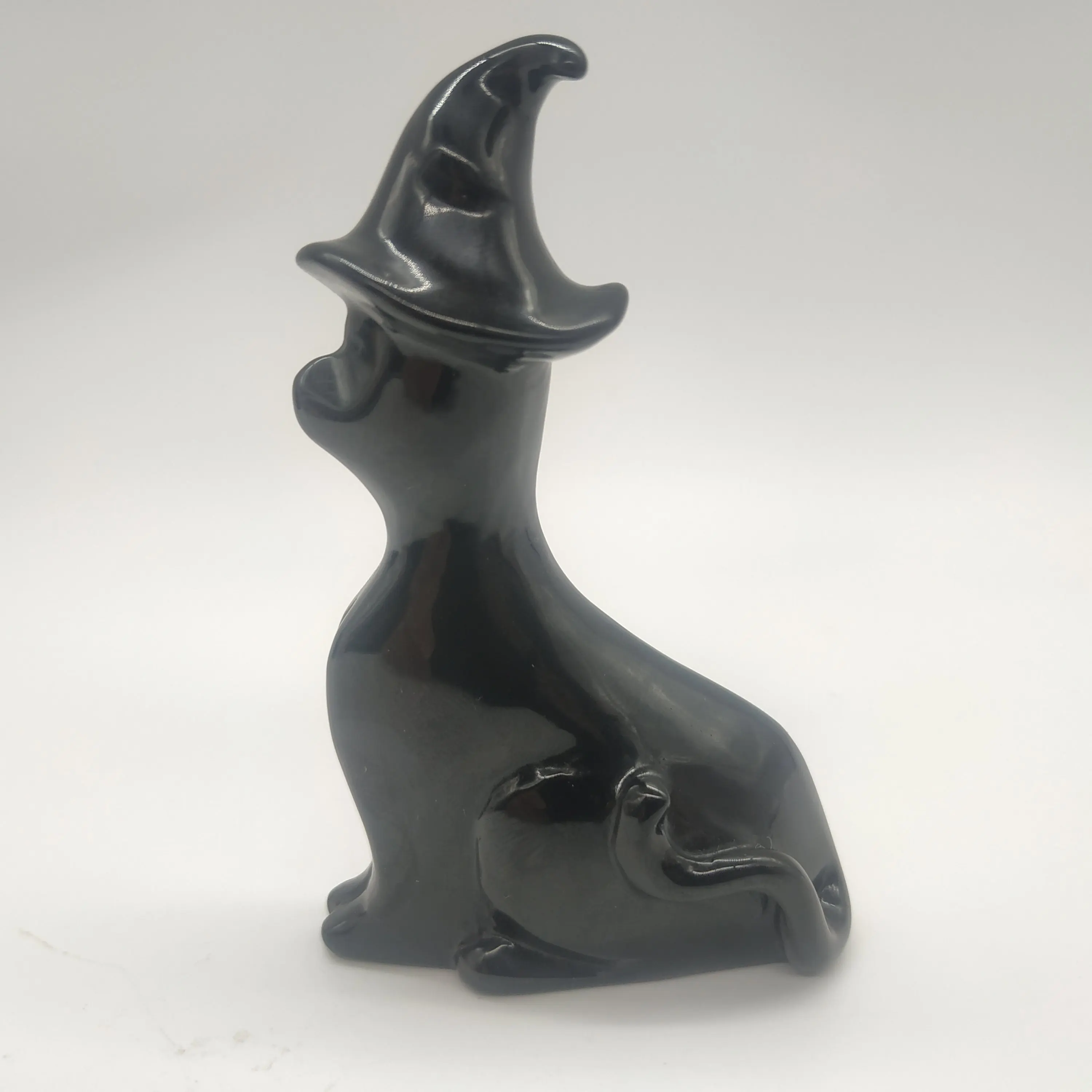 3 ''Obsidian кошка черная шляпа ведьмы стоящая хрустальные резные животные