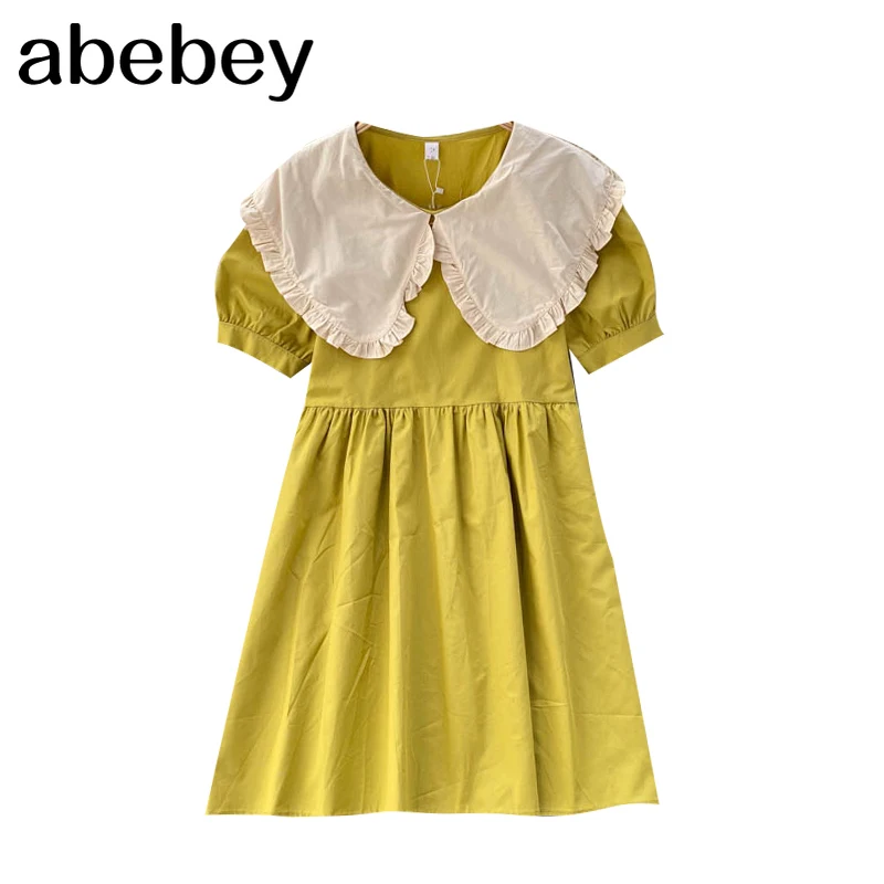 

Women Elegant French Dress Retro Peter pan Collar Puff Sleeve Dress Summer Fashion Streetwear Midi Dress