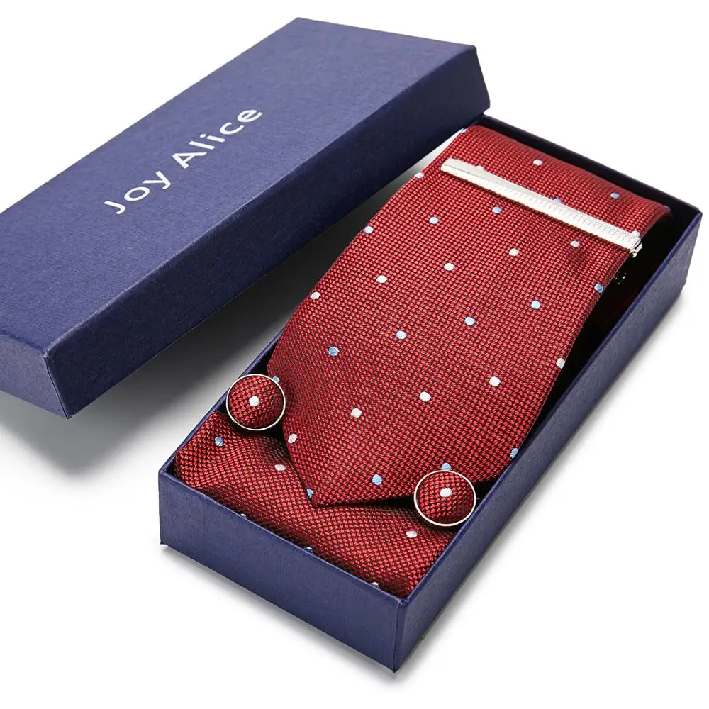 Классический галстук в полоску и клетку% полиэстер жаккард 7,5 см шелковый галстук Свадебная вечеринка Подарочная коробка для галстука 12568 - Цвет: SD77