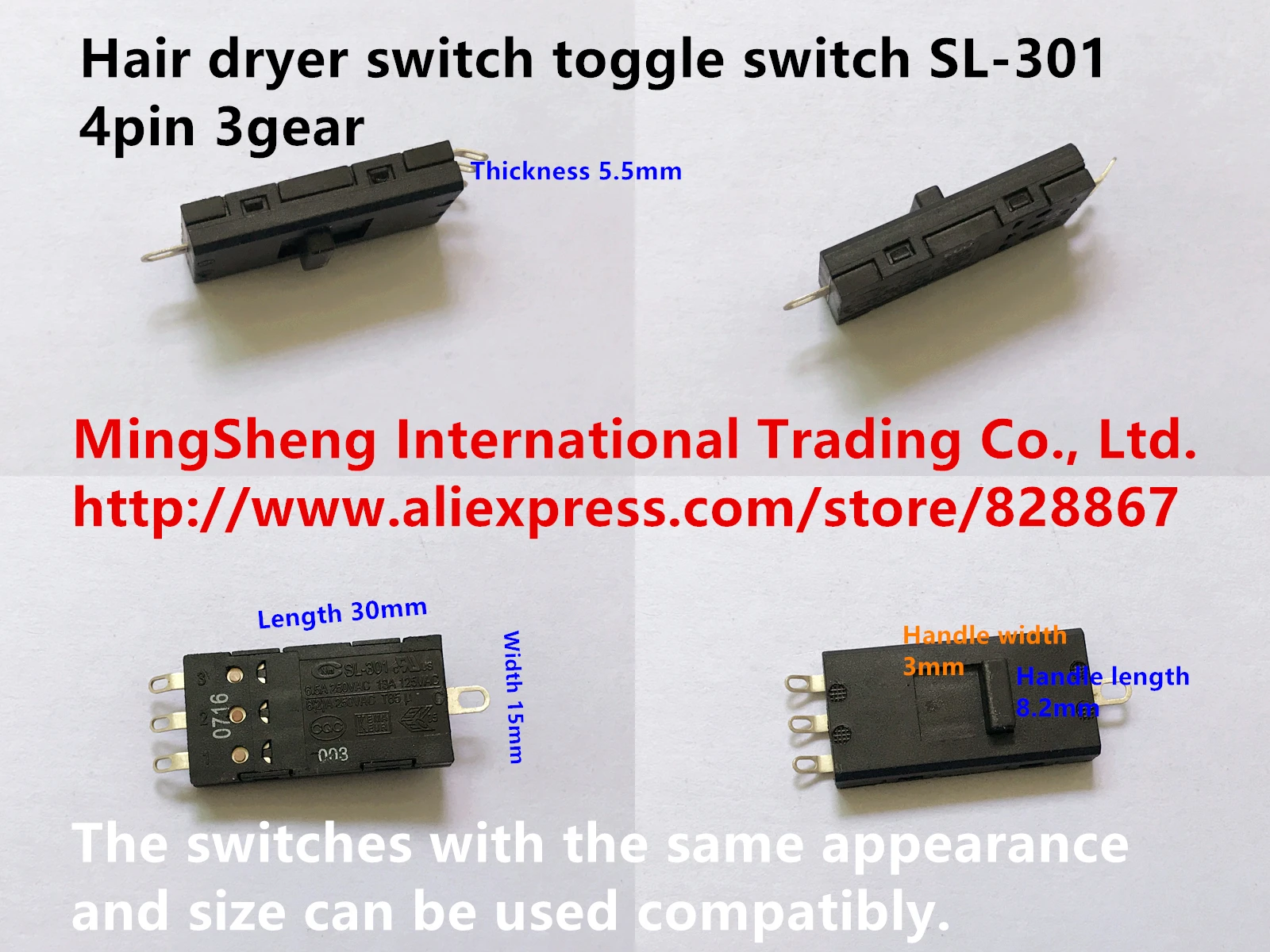 

Original new 100% SL-301 hair dryer switch toggle switch 4pin 3gear