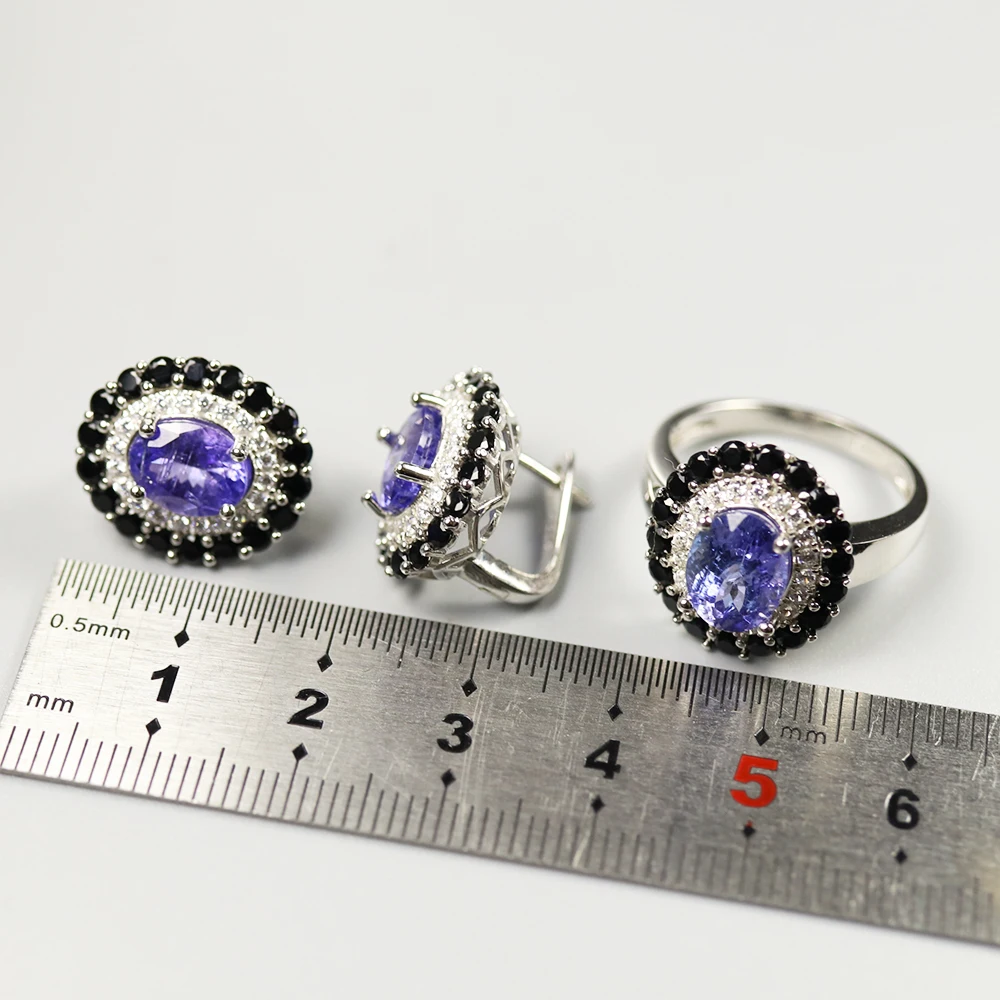 TBJ Natural blue tanzanite Jewelry Set oval cut 7*9mm gemstone jewelry 925 sterling silver fine for women best gift | Украшения и