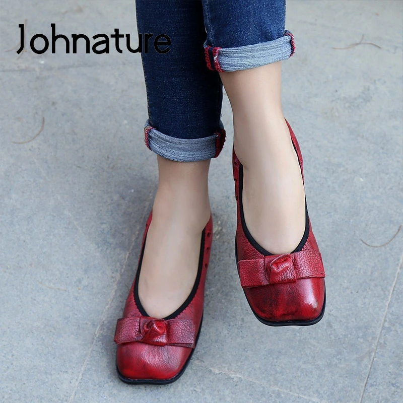 Женские туфли из натуральной кожи Johnature на плоской подошве Неглубокий квадратный