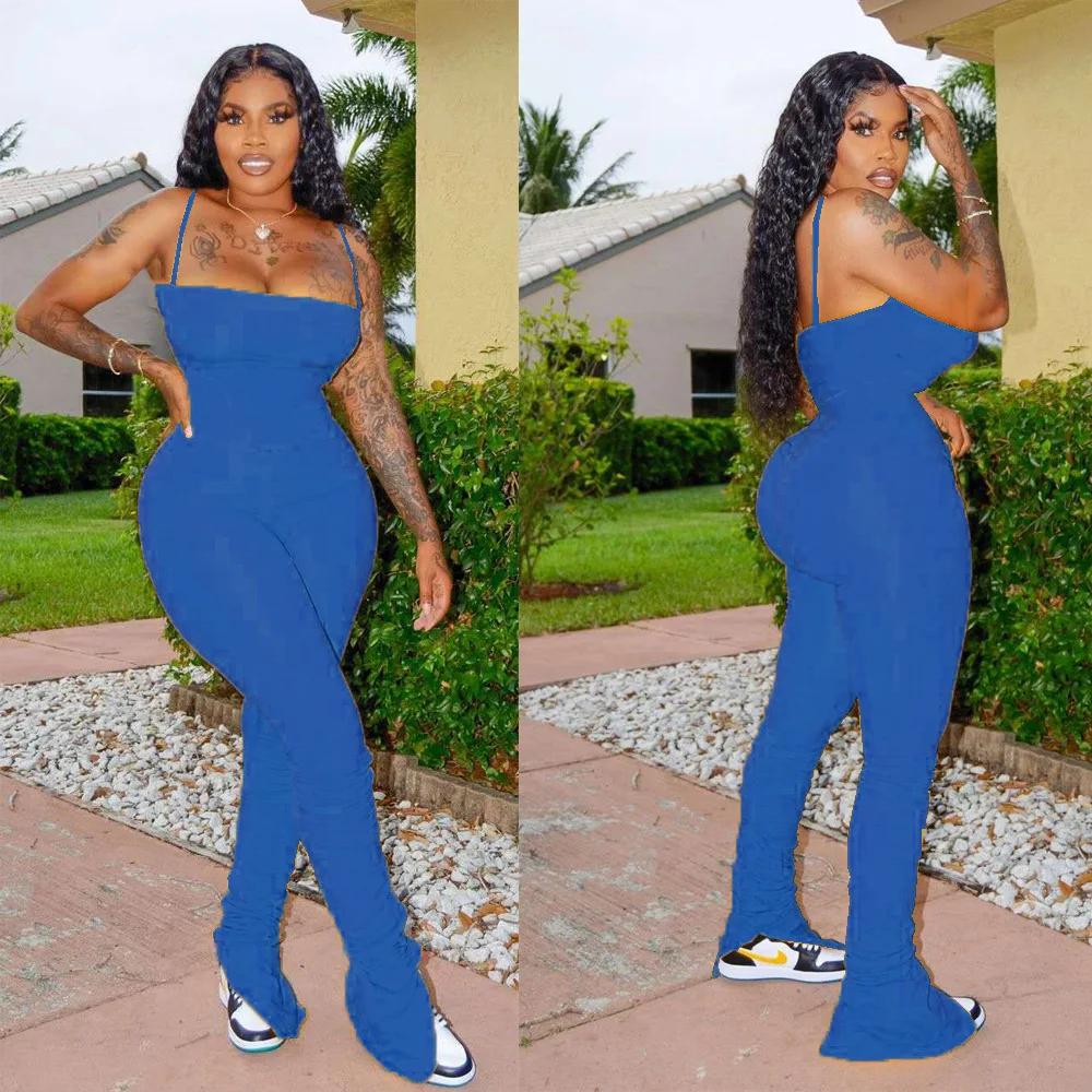

Sleeveless Skinny Summer Rompers Womens Jumpsuit Stacked Flare Pants Sexy Jumpsuit Women Solid Playsuit Sport Casual Overalls