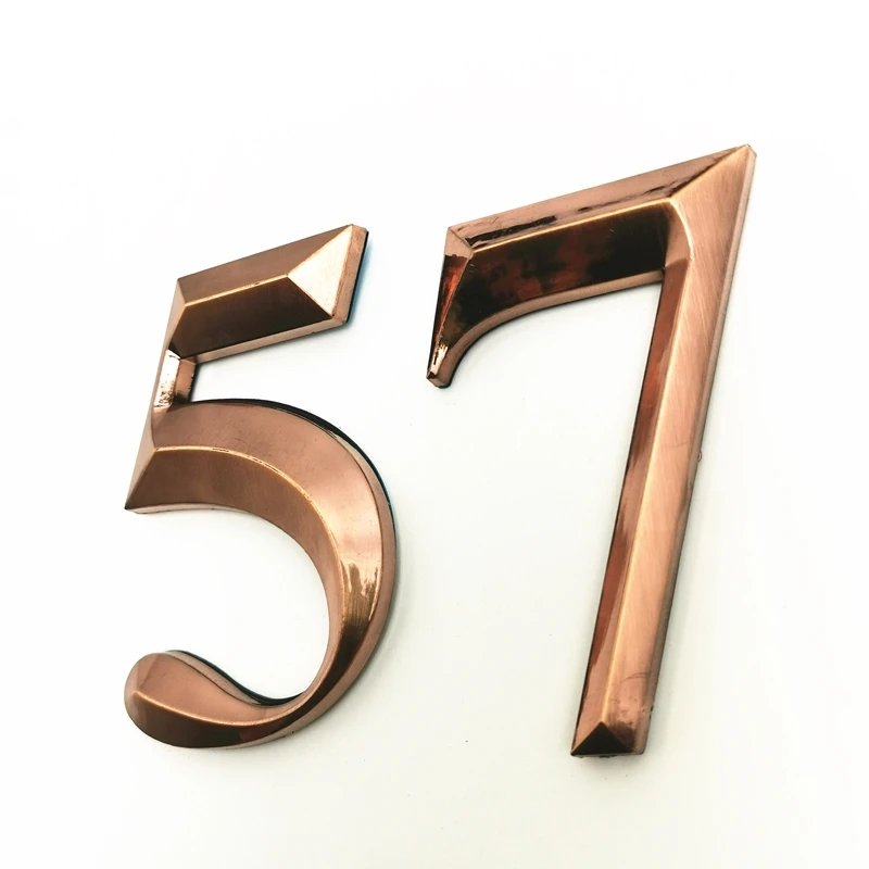 7CM 0-9 Modern House Number Stickers 3D Hotel Apartment Address Door Plate ABS Plastic Bronze Name Label Red Copper