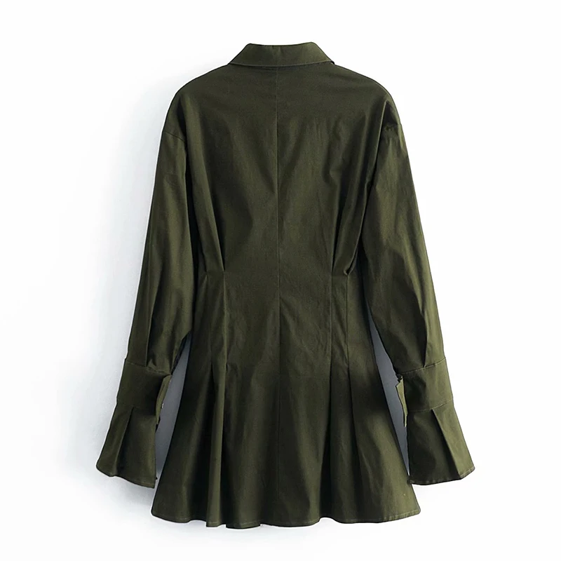 

Summer Women Slim A-line Shirt Dress Lady Flare Long Sleeve Turn Down Collar High Waist Mini Sexy Solid Dress