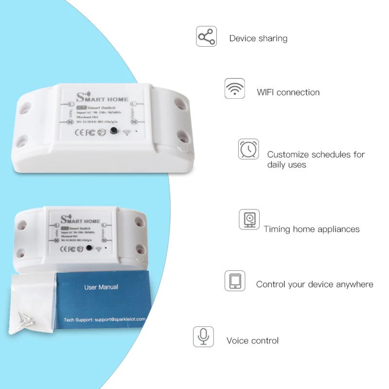 

Wifi DIY Smart Light Switch Module Wireless Remote Control Switch Breaker Smart Home Timer Works With Alexa Google Home HomeKit