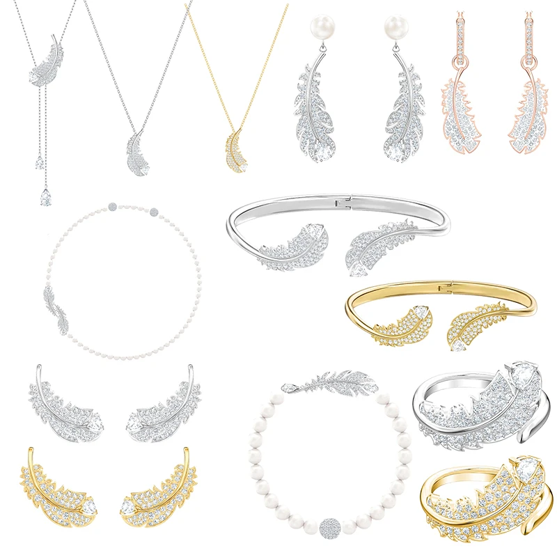 

swa Fashion Ladies' Jewelry Nice Feather Series Jewelry Set Ladies Earring Necklace and Bracelet Fashion Jewelry