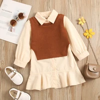 1 6year baby girls clothing sets 2022 spring autumn new fashion princess dress for girls long sleeve dressknitted vest 2pcs set