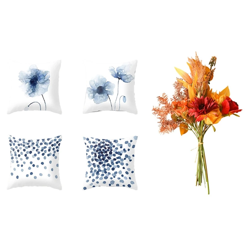 

1 букет из искусственных цветов INS ветер осень цветов Искусственные цветы и 4 шт. чернильный синий цветок абстрактный лаконичный принт навол...