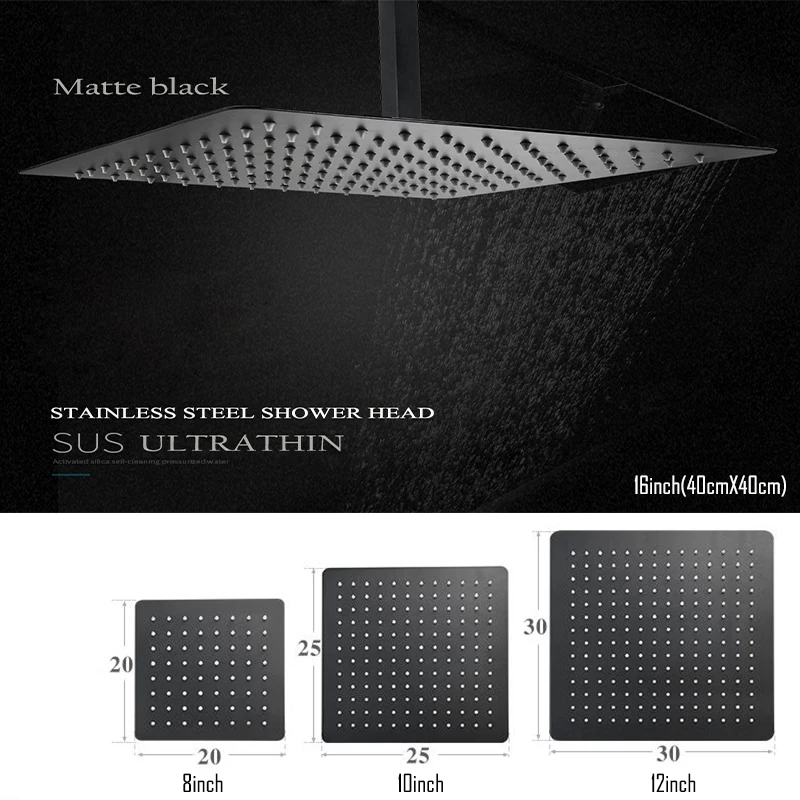 black shower set wall mounted shower faucet mixer 8inch to16inch rainfall bathroom shower tap with handshower rotate bath spout free global shipping