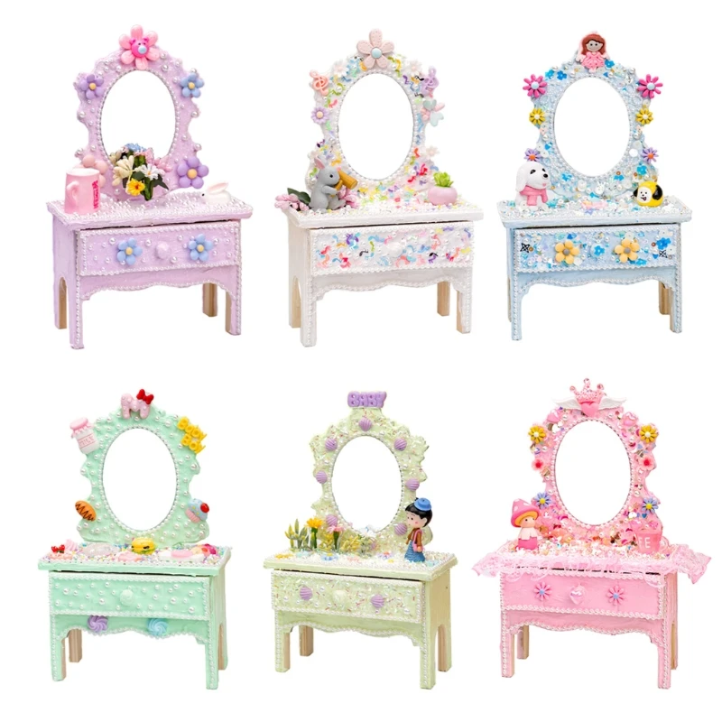 

Simulation Cream Crafts Accessories Mini Wood Dressing Table DIY Material Kit 54DF