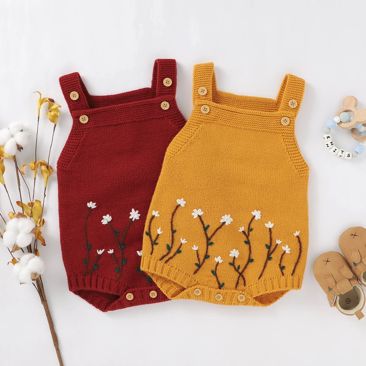 Детские трикотажные комбинезоны для новорожденных девочек с вышивкой и