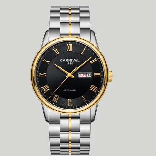 Gold black C8064 Швейцарские карнавальные механические часы, мужские роскошные брендовые автоматические часы MIYOTA, сапфировые водонепроницаемые часы, полностью стальные часы relogio - Цвет: Gold black C8064