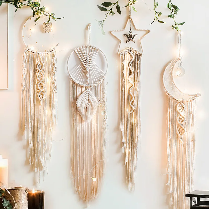 

Moon And Star Macrame Tapestry Wall Boho Decor Leaf Macrame Wall Hanging Room Decoration Farmhouse Dorm Room Decor Gift