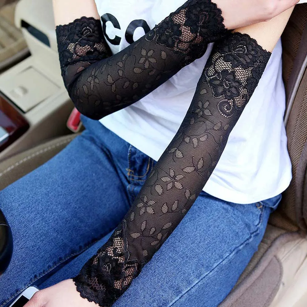 

1 Pair Women Sexy Lace Arm Warmers Sun-proof Long Fingerless Arm Cover Ladies Driving Arm Sleeves