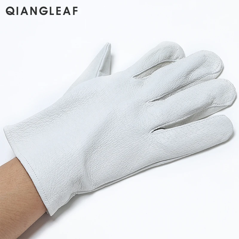 QIANGLEAF брендовые защитные перчатки D класса белые перчатки кожаные перчатки для мужчин оптом белые перчатки 130