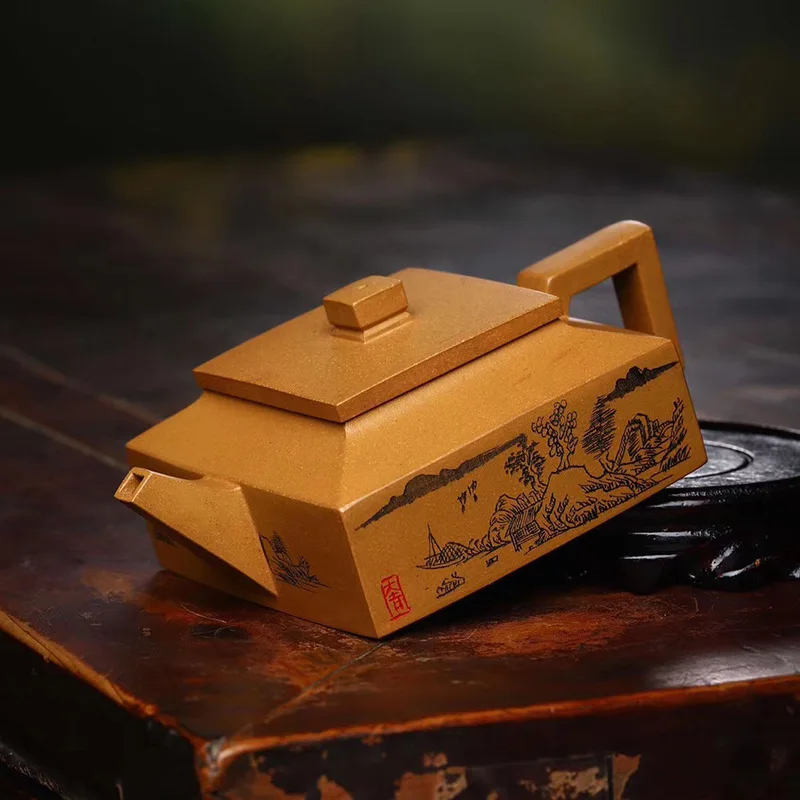 

Yixing raw Zisha teapot Fangshan Yishi section Zisha teapot famous hand travel tea set goods
