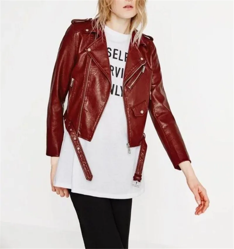 Куртка женская из искусственной кожи повседневный пиджак на молнии с воротником