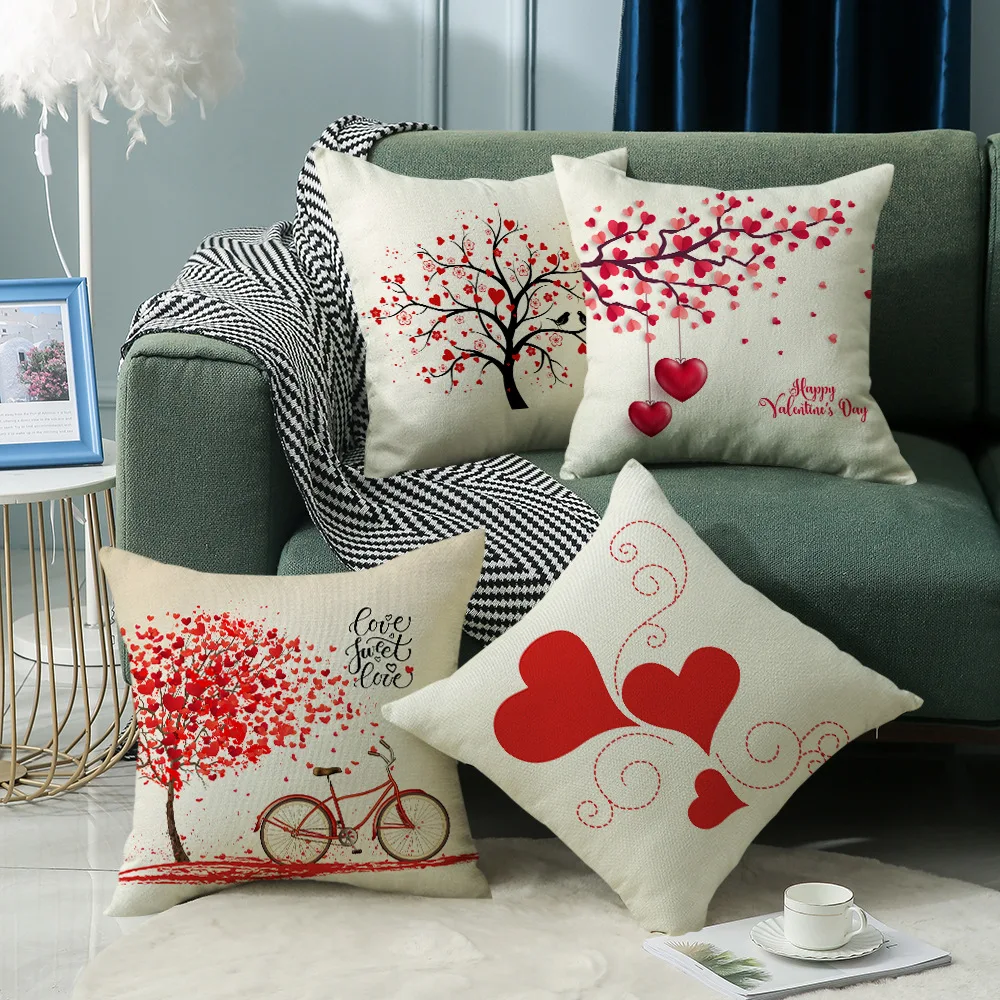 Home Linen Valentine's Day Hugging Pillow Case Love Tree Bicycle Series Cushion Cover Square Sofa Hugging Pillow Case Pillowcase