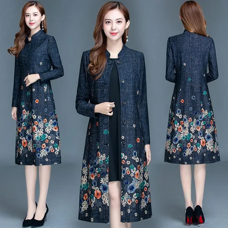 

Модная ветровка для женщин среднего возраста, новинка 2021, весенне-осеннее модное пальто средней длины с принтом