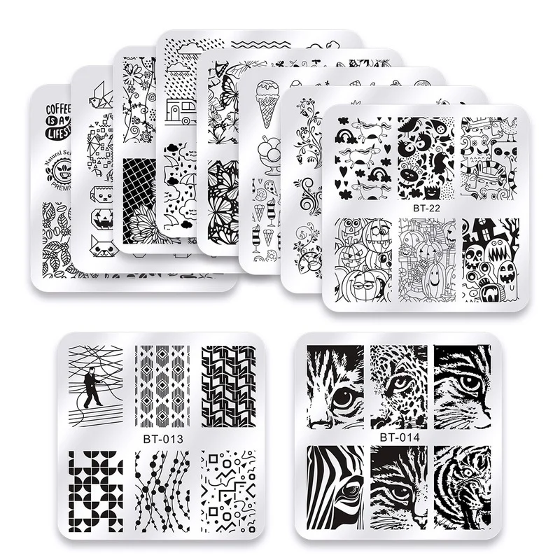 

6*6cm Nail Art Templates Stamping Plate Design Abstract Line Animal Nail Stamp Templates Leaf Floral Stainless Printing Stencil