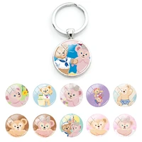 disney duffy and shellie pictures anime key rings glass pendant cabochon keychains for women temperament fashion jewelry ddf69
