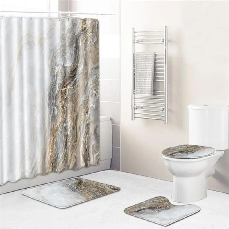 

Creative Home Decor Bathroom Accessories Crack Curtain Four Piece Bathroom Mat Set Home Decor 4 Piece