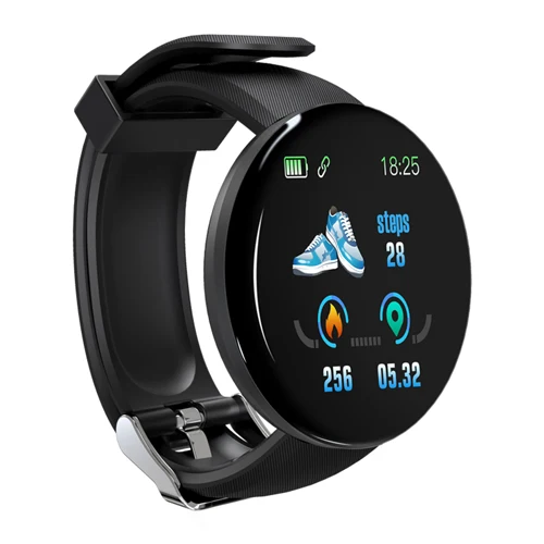 D18 новые умные часы для мужчин, кровяное давление, Круглые, Bluetooth, умные часы, женские часы, водонепроницаемые, спортивные, трекер, WhatsApp, для Android Ios - Цвет: Черный