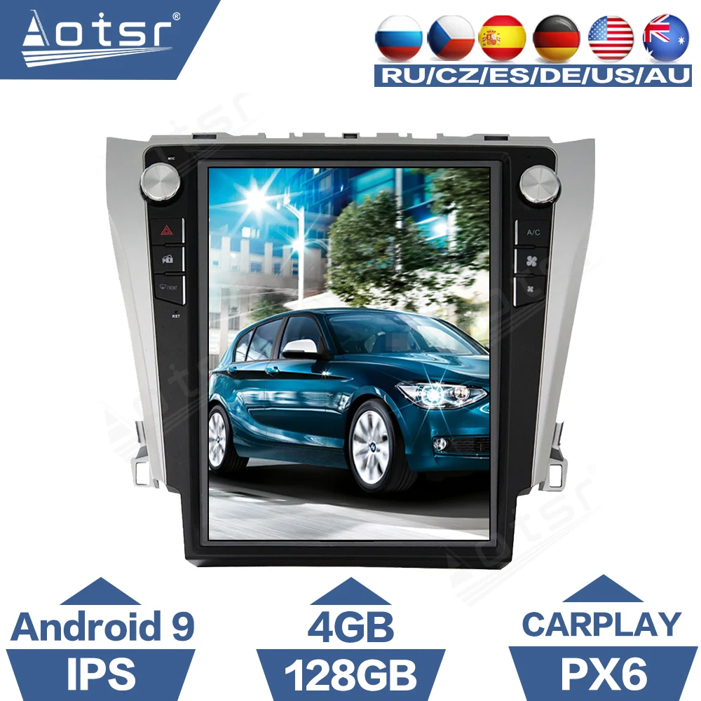 128G Tesla Android Автомагнитола PX6 Авторадио для Toyota Camry 2012 2017 мультимедийный плеер GPS