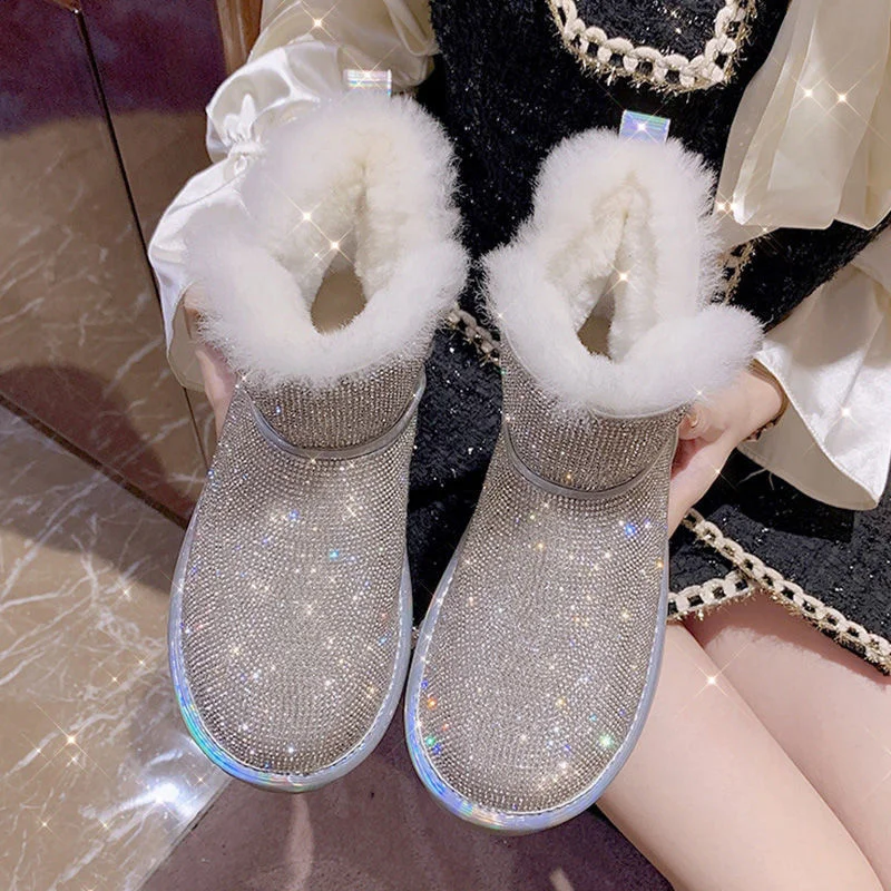 

Winter New Women Diamond Snow Boots Women's Platform Fur Short Boots Tube Thick Soled Boots Cotton Shoes Plush Thickened Warm