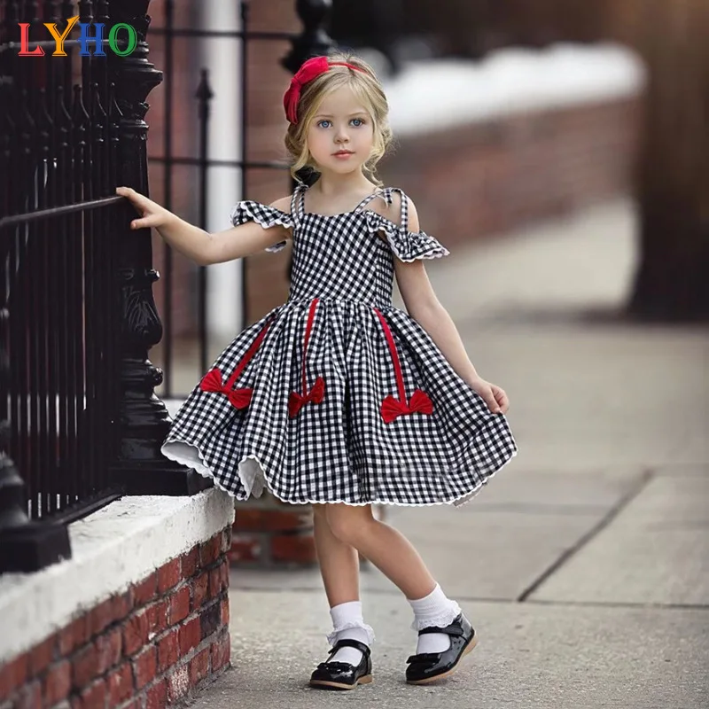 

LYHO Toddler Girls Plaid Dress Cute Suspender Country Style Skirt Summer Kids Ball Gown Dresses for Girls Children Clothes