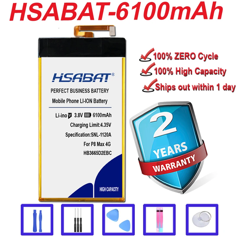 Оригинальный HSABAT новейший аккумулятор 6100 мАч для Huawei P8 Max 4G W0E13 T40 HB3665D2EBC |