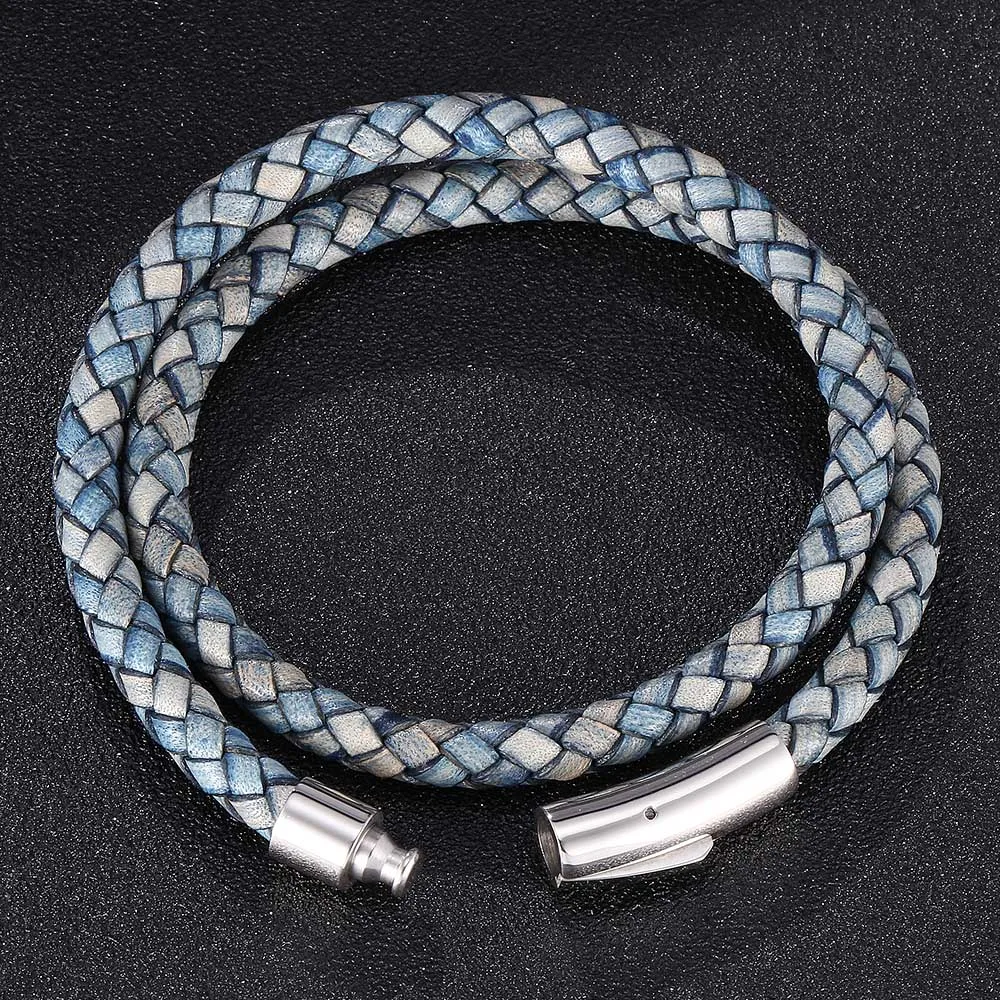 Модные защелки из нержавеющей стали ретро синий плетеный кожаный двойной