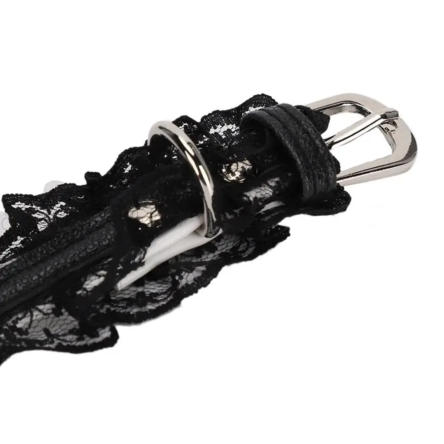 Ошейник для домашних животных ошейник кошек кожаный с черным кружевом жемчужное