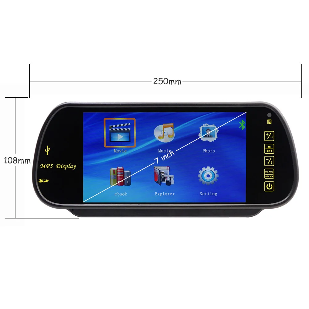 Bluetooth автомобильный монитор 7 дюймов TFT ЖК-дисплей Экран 800*480 Разрешение 2 видео