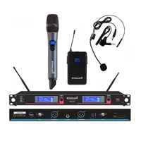 2 channel uhf wireless microphone system 1ch handheld mic 1ch headset lapel bodypack in ear mic for karaoke church smu 0204ab