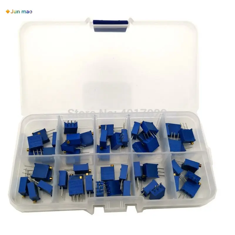 

50Pcs/Lot 3296W Multiturn Trimmer Potentiometer Kit High Precision 3296 Variable Resistor 500R 1K 2K 5K 10K 20K 50K 100K 200K 1M