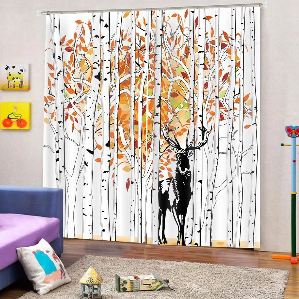 Современный домашний декор занавески с узором деревья лес олень окна