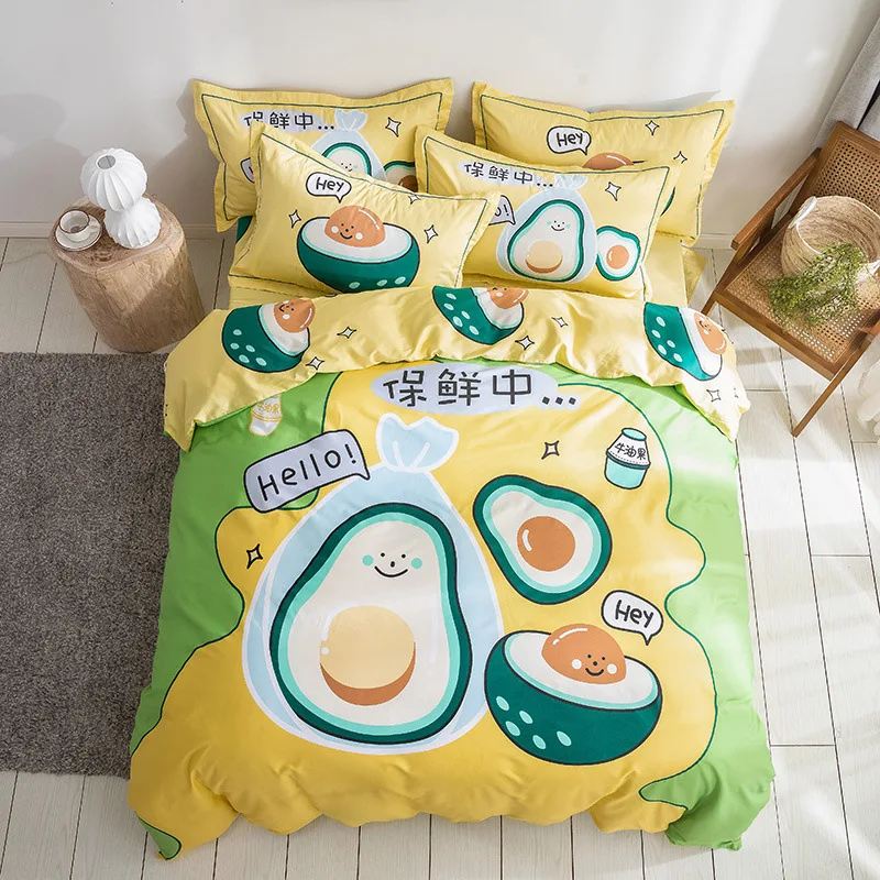 

4pcs Sweet Cartoon students Pure cotton Bedding Sets Pillowcase 40 count King Queen Size Fitted bed Sheet Single Double coverlet