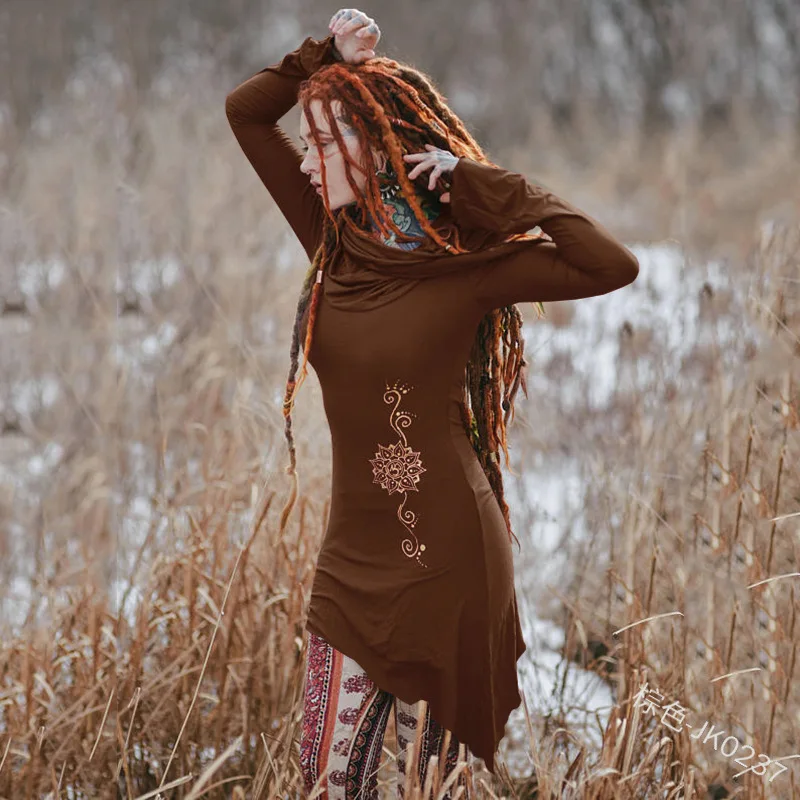 Винтажное мини-платье с длинным рукавом праздничное платье большим капюшоном в