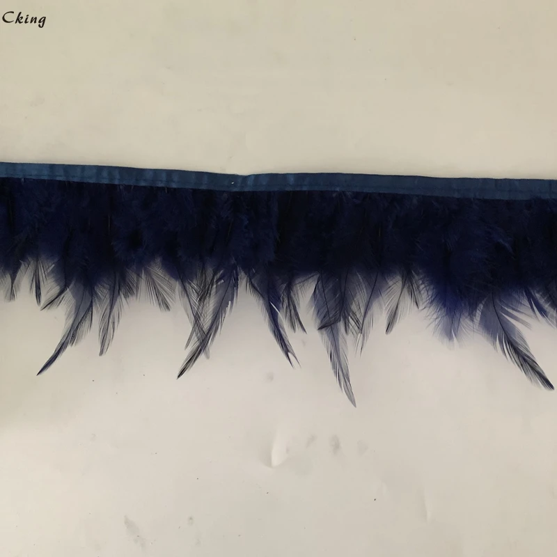 Красивая Темно синяя крашеная Куриные перья отделка бахрома ПРИШИТАЯ на