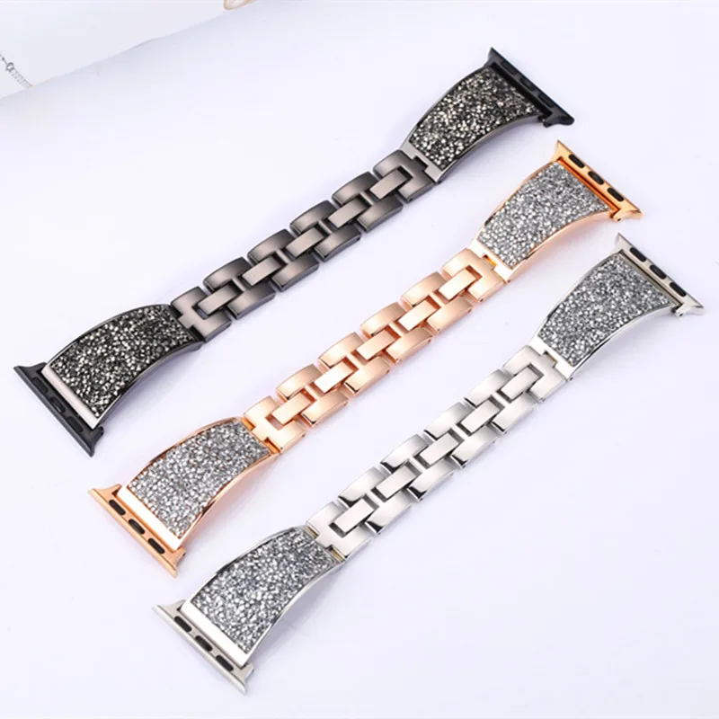 

Metal Diamond Stainless Steel Chain Watch Strap 38/40MM 42/44MM For Apple Watch Band iwatch 6/5/4/3/2/SE