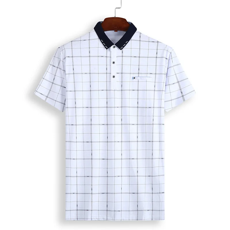 

Summer new men's fattening plus size short sleeve young men's fat fashion casual Lapel Plaid short sleeve T-shirt