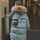 Женская зимняя куртка с большим меховым воротником и капюшоном, длинное пальто из хлопка на пуху, ветрозащитное свободное теплое пальто, новинка 2021