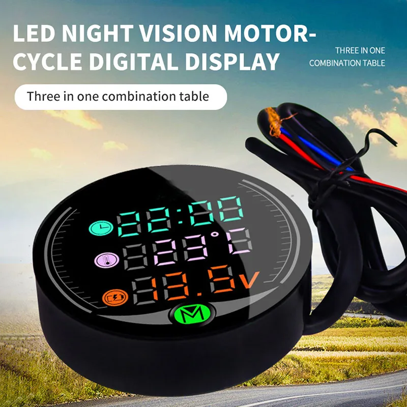 3 in1 Black Motorcycle LED Voltmeter Clock Universal Electronic Digital Thermometer Temperature Schedule Outdoor Essential | Автомобили и